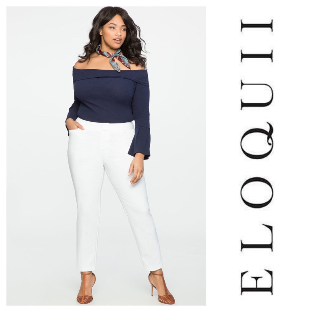 Eloquii Plus Size Kady Fit Double-Weave Pant in True White LONG Classic Fit